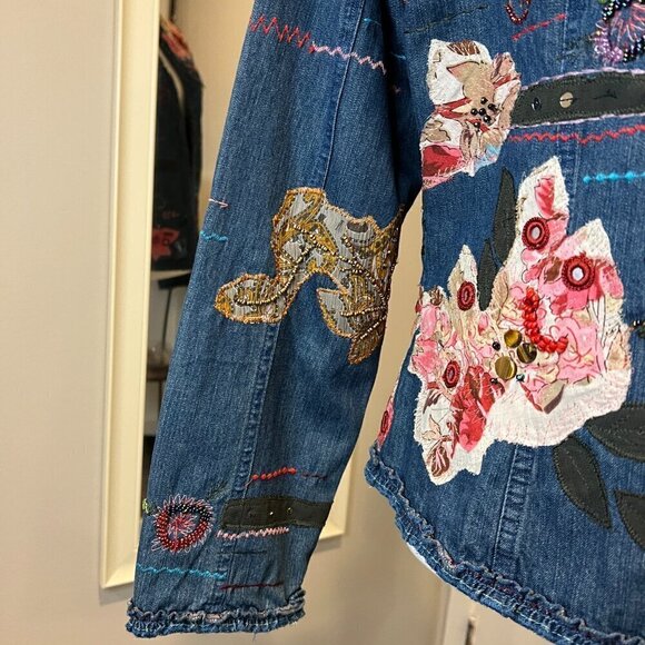 Chico's Beaded & Sequined Patchwork Denim Jacket, Size 0 (US Small/4) - Picture 11 of 15